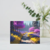 黄金の光の魅惑的な森の小道 ポストカード (スタンド正面)