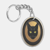 黄金の円上の黒猫イラスト キーホルダー (正面左)