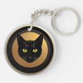 黄金の円上の黒猫イラスト キーホルダー (裏面)