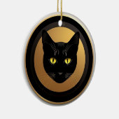 黄金の円上の黒猫イラスト セラミックオーナメント (右)