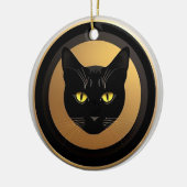 黄金の円上の黒猫イラスト セラミックオーナメント (左)