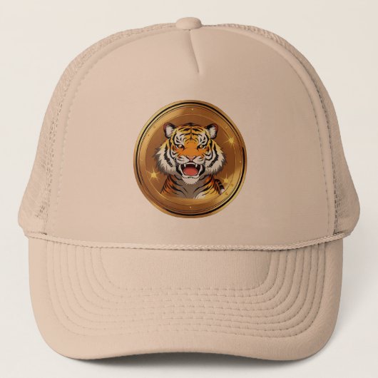 黄金の円形の背景にトラの頭のエンブレム キャップ (正面)