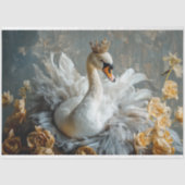 黄金の冠を持つ白鳥と黄色の花模様のデコページ 薄葉紙 (正面)