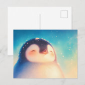 黄金の冬の太陽を浴びる幸せなペンギンの赤ちゃん ポストカード (正面/裏面)