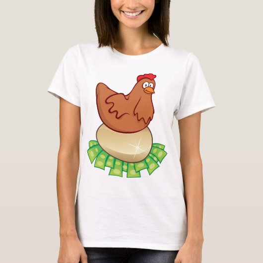 黄金の卵を抱えている鶏 Tシャツ (正面)