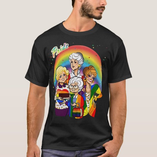 黄金の友達の女の子たちLGBTプライドレインボーフラグ再 Tシャツ (正面)