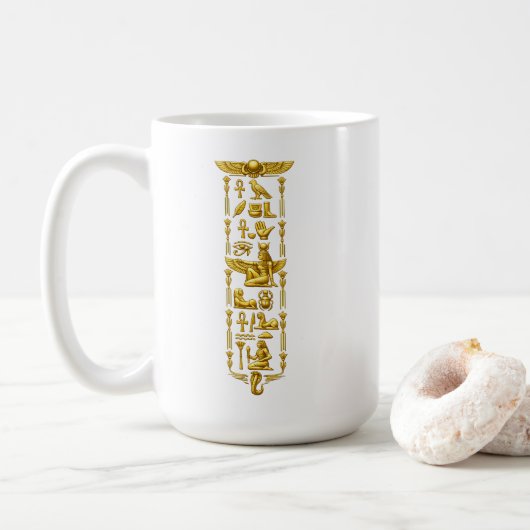 黄金の古代エジプトシンボル – 高級なヒエログリフ コーヒーマグカップ (ドーナツ)