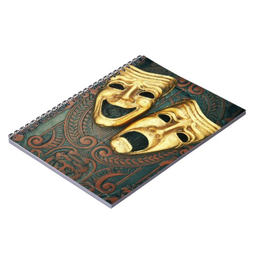 黄金の喜劇と悲劇の面パターン（の模様が）あるは ノートブック (左側)