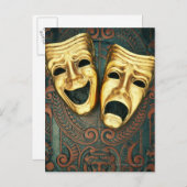 黄金の喜劇と悲劇の面パターン(の模様が)あるは ポストカード (正面/裏面)