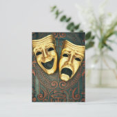 黄金の喜劇と悲劇の面パターン(の模様が)あるは ポストカード (スタンド正面)