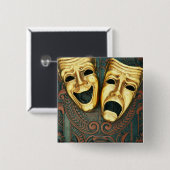 黄金の喜劇と悲劇の面パターン(の模様が)あるは 缶バッジ (正面&裏面)