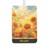 黄金の夕暮れの下でヒマワリが光る カーエアーフレッシュナー (裏面)