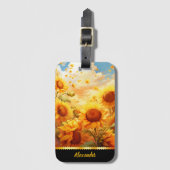 黄金の夕暮れの下でヒマワリが光る ラゲッジタグ (正面縦)