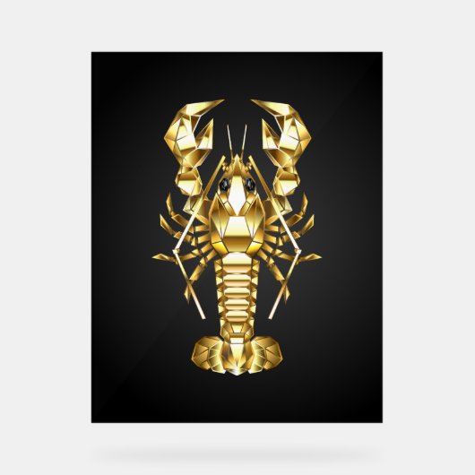 黄金の多角形のロブスタークロウフィッシュの黒 アクリルサイン (正面)