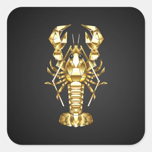 黄金の多角形のロブスタークロウフィッシュの黒 スクエアシール (正面)
