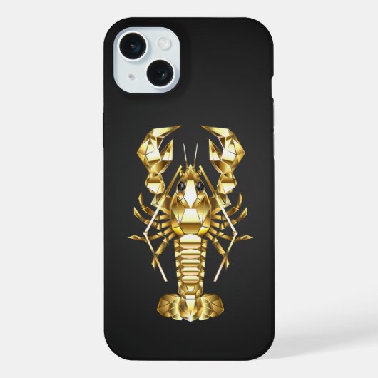 黄金の多角形のロブスタークロウフィッシュの黒 iPhoneケース (裏面)