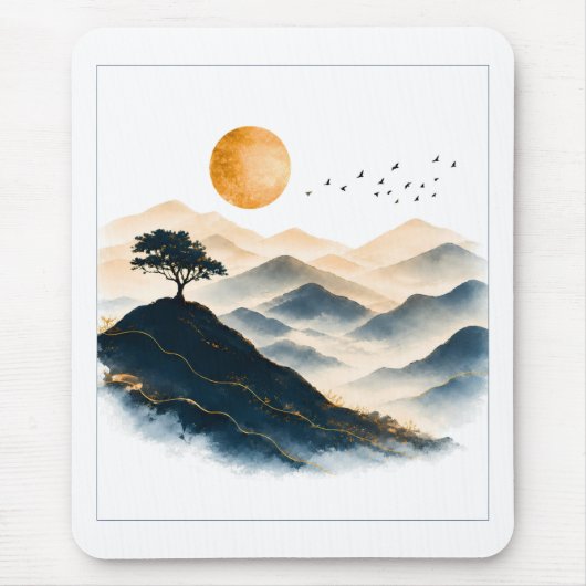 黄金の太陽の山の風景  マウスパッド (正面)