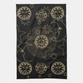 黄金の太陽の月の星の天文学の芸術 キッチンタオル (縦)