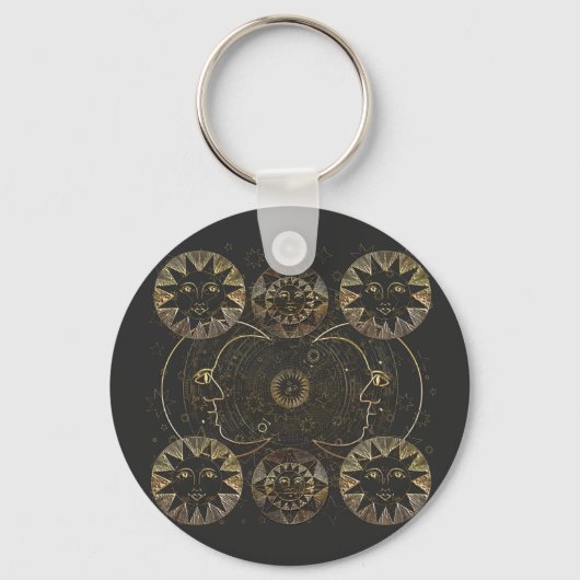 黄金の太陽の月の星の天文学の芸術 キーホルダー (正面)
