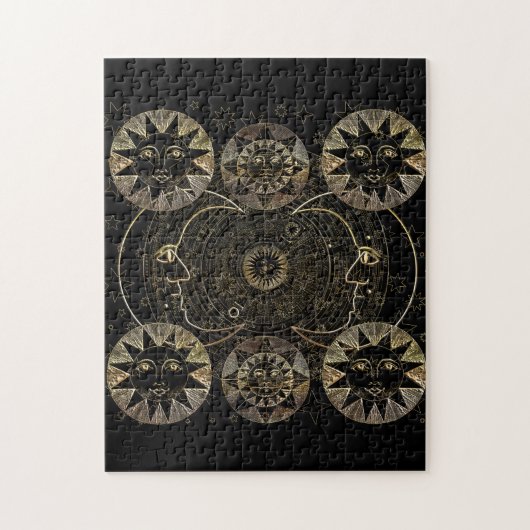 黄金の太陽の月の星の天文学の芸術 ジグソーパズル (縦)
