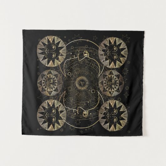 黄金の太陽の月の星の天文学の芸術 タペストリー (正面(横))