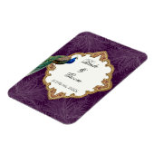 黄金の孔雀と渦巻き – 結婚式日付を保存 マグネット (左側)