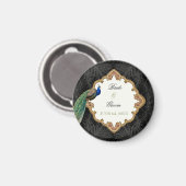 黄金の孔雀と渦巻き – 結婚式日付を保存 マグネット (正面/裏面)
