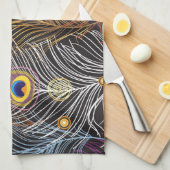 黄金の孔雀の羽：暗いパターン。 キッチンタオル (四つ折り)