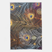 黄金の孔雀の羽：暗いパターン。 キッチンタオル (縦)