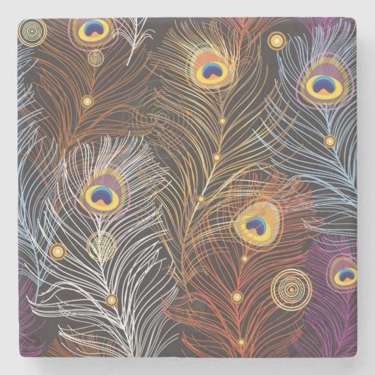 黄金の孔雀の羽:暗いパターン。 ストーンコースター (正面)