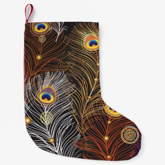 黄金の孔雀の羽：暗いパターン。 スモールクリスマスストッキング (正面)