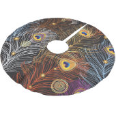 黄金の孔雀の羽：暗いパターン。 ブラッシュドポリエステルツリースカート (アングル)