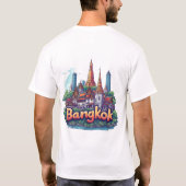 黄金の寺院のあるバンコク旅行イラスト Tシャツ (裏面)