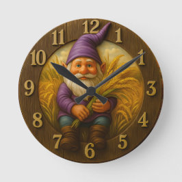 黄金の小麦のアクセントが付いた素朴な小人の収穫 ラウンド壁時計