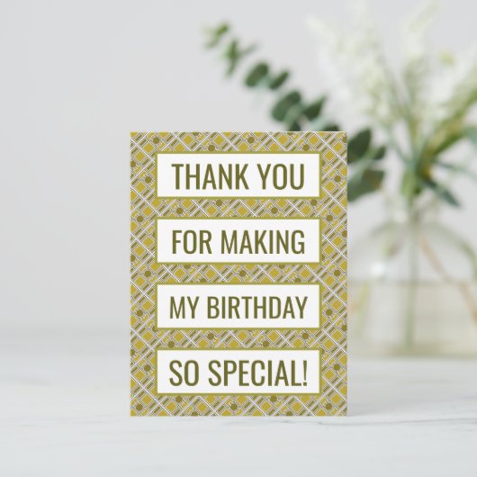 黄金の幾何学的パターン、誕生日ありがとう ポストカード (スタンド正面)