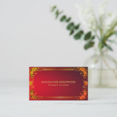 黄金の彫刻のregal花のフレーム明るい赤 名刺 (スタンド正面)