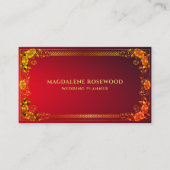 黄金の彫刻のregal花のフレーム明るい赤 名刺 (正面)