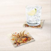 黄金の感謝メドレー:葉と花模様 スクエアペーパーコースター (インサイチュ)