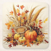 黄金の感謝メドレー：葉と花模様 スクエアペーパーコースター (正面)