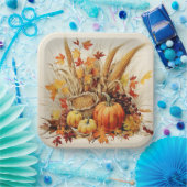 黄金の感謝メドレー：葉と花模様 ペーパープレート (パーティー)