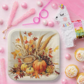 黄金の感謝メドレー：葉と花模様 ペーパープレート (パーティー)