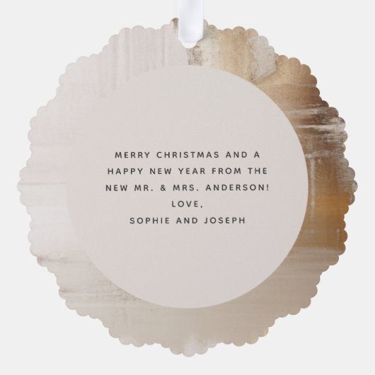 黄金の抽象芸術結婚したとメリークリスマスの写真 オーナメントカード (裏面)