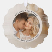 黄金の抽象芸術結婚したとメリークリスマスの写真 オーナメントカード (正面)