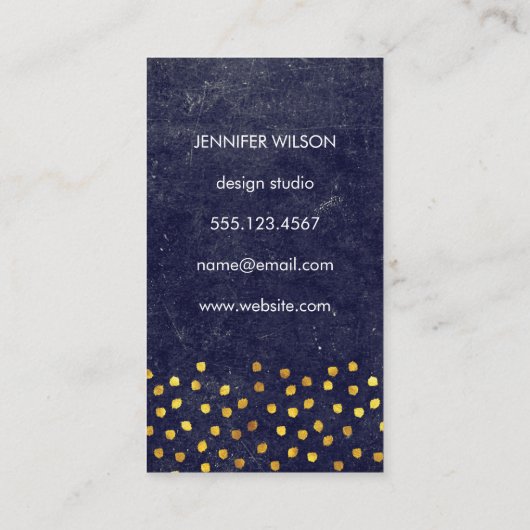 黄金の斑点モノグラムを持つシックなブルーのテクスチャ 名刺 (裏面)