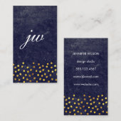 黄金の斑点モノグラムを持つシックなブルーのテクスチャ 名刺 (正面/裏面)
