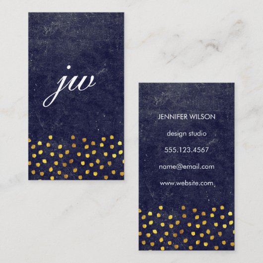 黄金の斑点モノグラムを持つシックなブルーのテクスチャ 名刺 (正面/裏面)
