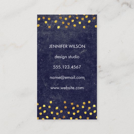 黄金の斑点モノグラムを持つシックなブルーのテクスチャ 名刺 (裏面)