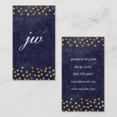 黄金の斑点モノグラムを持つシックなブルーのテクスチャ 名刺 (正面/裏面)