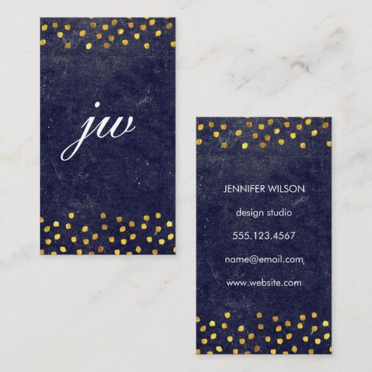 黄金の斑点モノグラムを持つシックなブルーのテクスチャ 名刺 (正面/裏面)