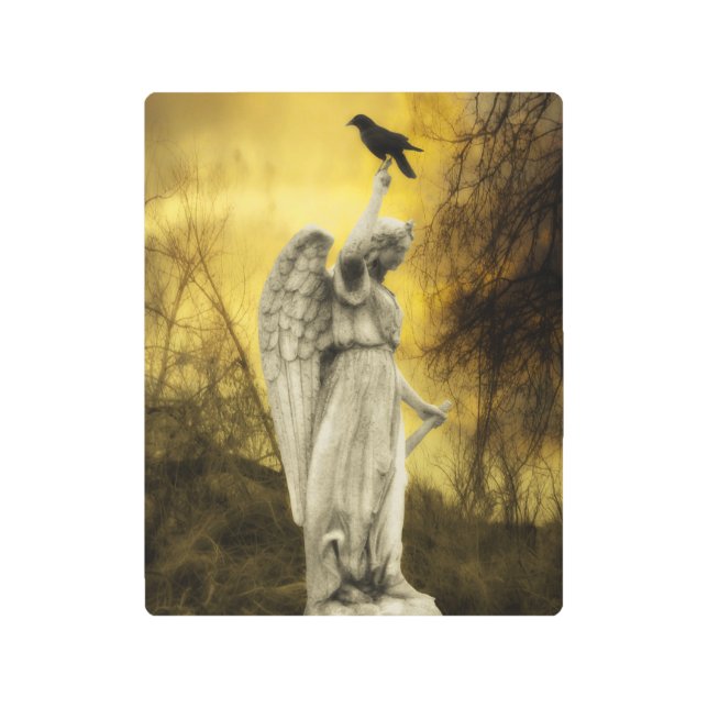 黄金の日に天使とカラス メタルプリント (正面)